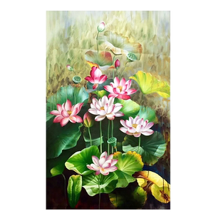 青飞精准印布水墨荷花图十字绣莲叶何田田手工线绣挂画越南柬埔寨