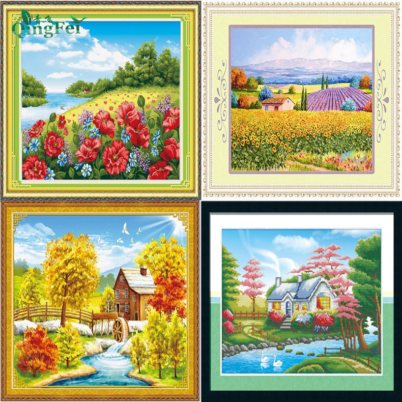 青飞3D精准印花梦幻风景十字绣乡野风情田园风景金色浪漫有钻石画,居家布艺,十字绣套件,淘宝优惠券,粉丝福利购,淘宝优惠卷