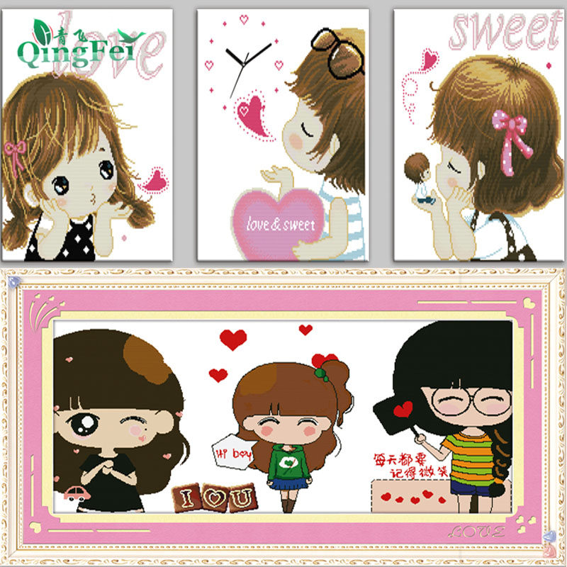 青飞女孩心事十字绣微笔卡通儿童女孩卧室人物十字绣客厅包邮