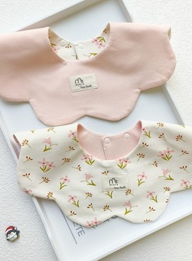 婴儿童双面图案纯棉加宽口水巾宝宝360度花朵a类全棉围嘴加宽加大