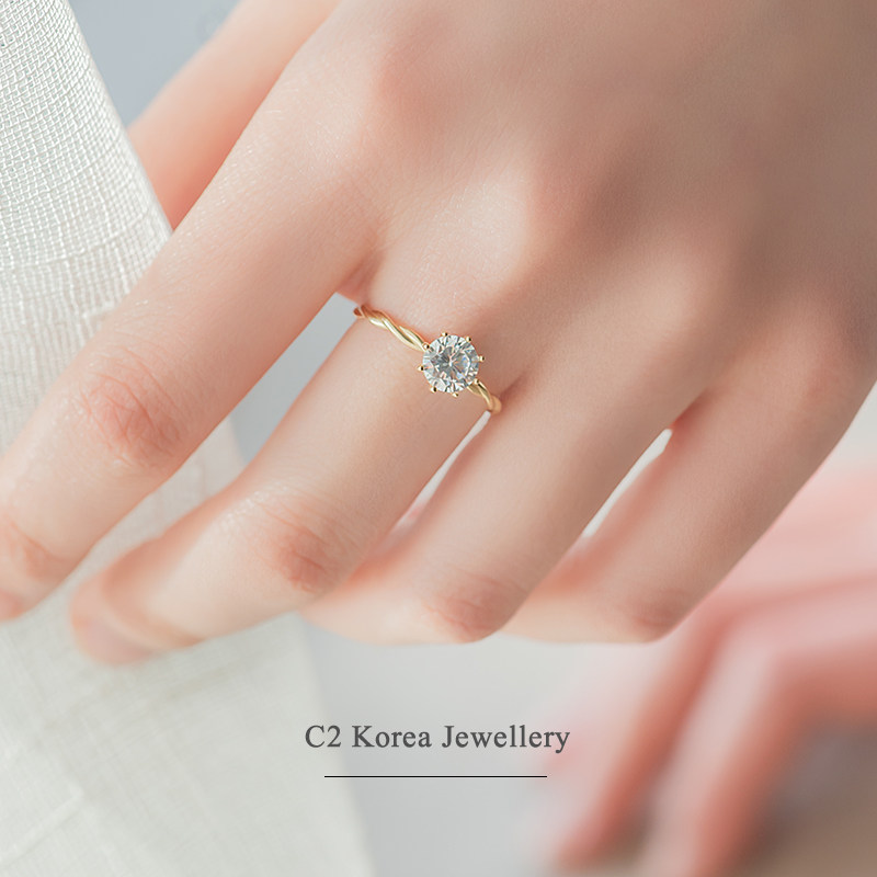 C2定制 纯18K金指环莫桑单钻扭花八爪镶嵌18K婚戒求婚戒指1430518