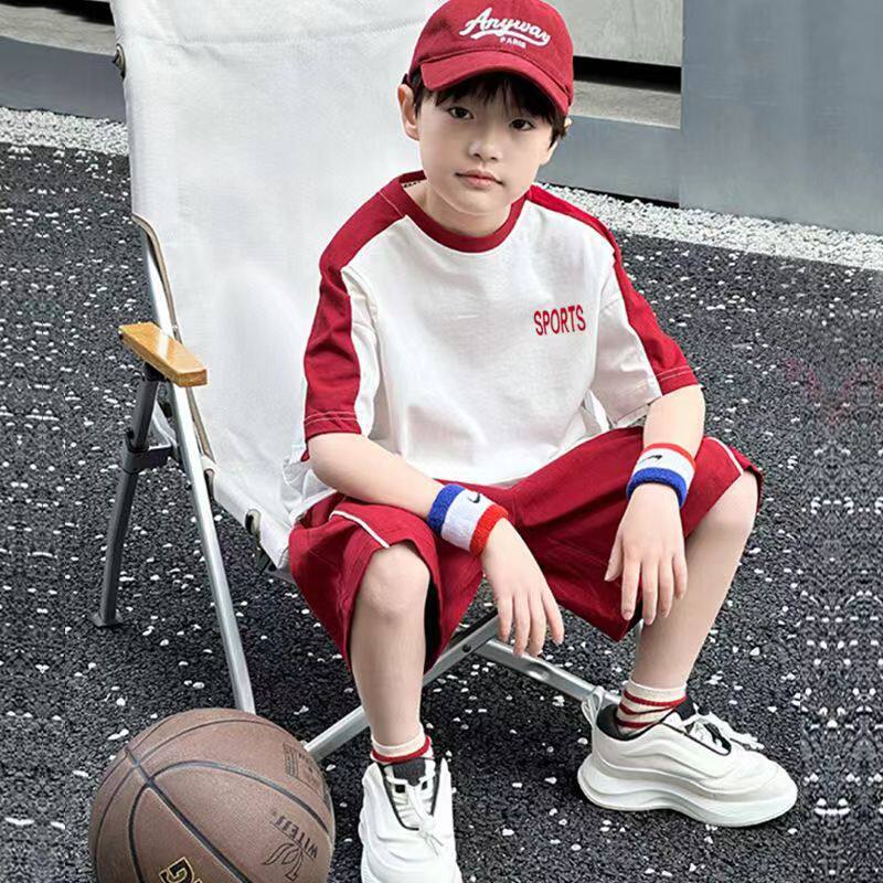 夏季男童棉质短袖短裤运动套装