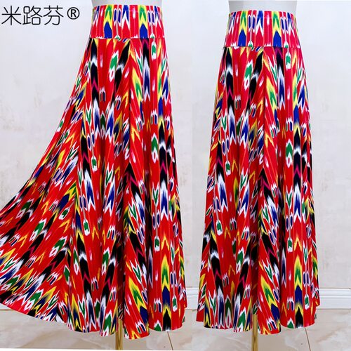 新疆舞蹈720度大摆裙广场舞跳舞民族风大裙摆舞蹈半身裙长款裙子