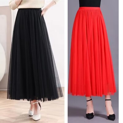 广场舞舞纱裙三层大摆裙网纱