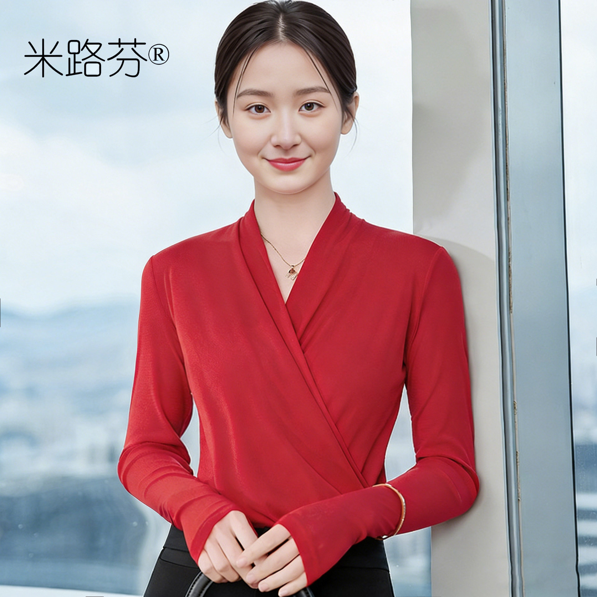 广场舞上衣气质长袖打底衫女百搭春秋内搭褶皱妈妈跳舞小衫外穿