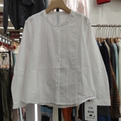 时尚 韩版 圆领木耳边甜美风长袖 女式 宽松上衣 QXS5206春季 衬衫 新款