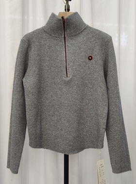 58130早春新款女半高领长袖针织衫毛衣套头拉链上衣纯色简约短款