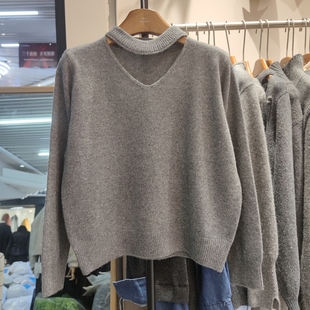 毛衣吊带挂脖宽松专柜品质早春新款 7508秋冬女圆领长袖 针织衫