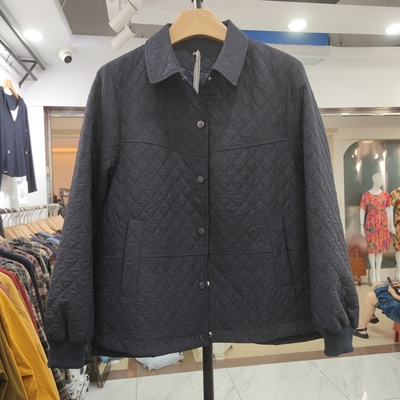 708休闲设计感简约翻领长袖棉衣女秋季显瘦外套菱格夹棉薄外套