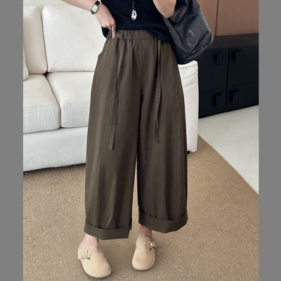 Mkresa专柜女裤25808抽绳松紧高腰阔腿裤水洗汽球九分裤女2025秋