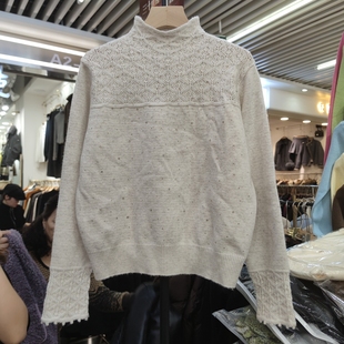 宽松蕾丝提花烫钻早春 毛衣套头打底衫 1878秋冬女半高领长袖 针织衫