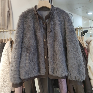 短外套皮毛一体麂皮绒宽松专柜品质 圆领长袖 5315秋冬新款 女短款