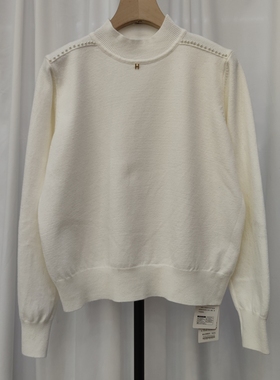 58252秋冬女半高领长袖针织衫毛衣钉珠打底衫纯色简约上衣早春