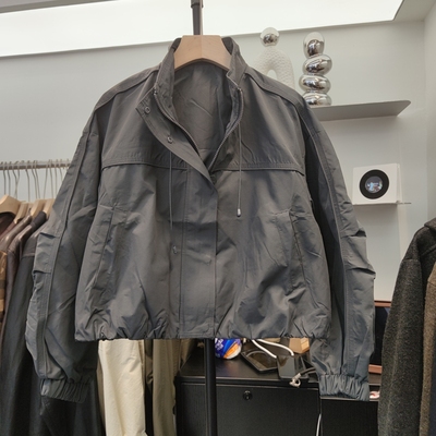 25920休闲设计感简约立领长袖短外套女秋季百搭显瘦夹克上衣