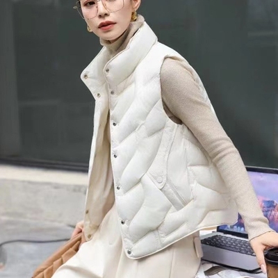 巧心思9801休闲立领无袖羽绒棉马甲女秋冬宽松纯色坎肩背心外套