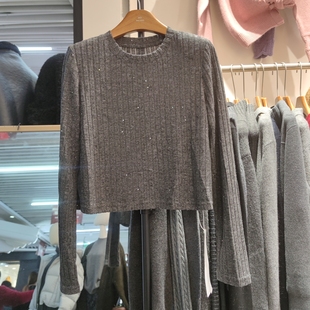 23519秋冬女圆领长袖针织衫毛衣打底衫短上衣宽松上衣早春