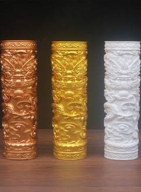 流云盘龙柱景观摆件石膏装饰