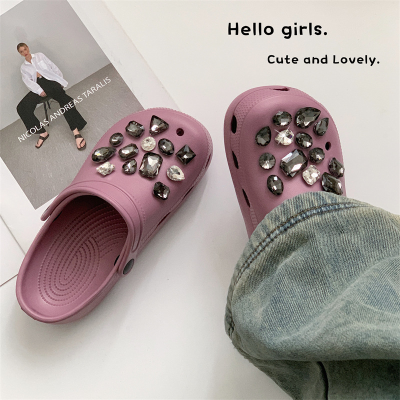 洞洞鞋女eva厚底暗黑甜酷风钻石感户外穿休闲包头防滑凉拖鞋