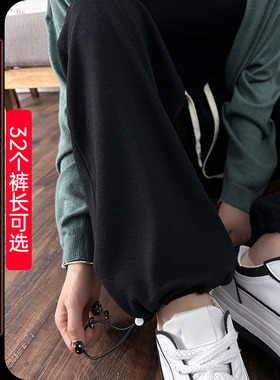 一裤两穿黑色糯米裤女高个子加长运动裤高腰收脚裤宽松超长直筒裤