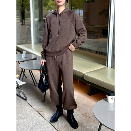 ALIN澳洲chao细羊毛 内里拉绒工艺row连帽卫衣+松紧腰运动裤套装