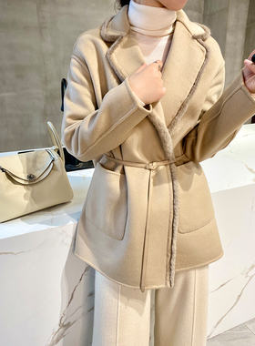 ALIN【鼎级LP】高定羊绒羊毛面料 优雅两穿法水貂毛短款呢外套