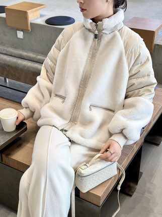 ALIN【BC鼎级线】西班牙进口美丽奴皮毛一体拼接95鹅绒皮草外套