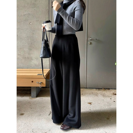 ALIN【高定线】磨了2年的版 极简一片式纯山羊绒后腰松紧阔腿长裤