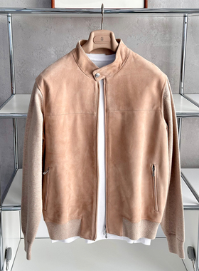 ALIN男装bc意式 新西兰进口羊皮绒拼针织羊毛立领夹克外套