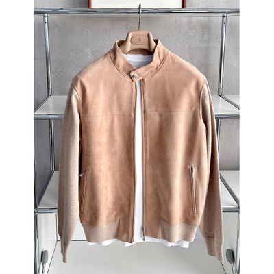 ALIN男装bc意式 新西兰进口羊皮绒拼针织羊毛立领夹克外套