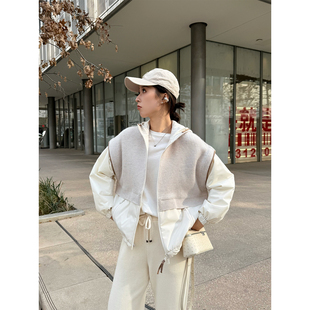 拼接羊绒羊毛针织BC休闲连帽外套 ALIN意大利頂奢户外面料OLM