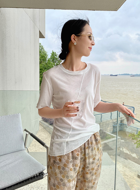 alinn至少收一件 天才裁剪chao细120支舒适强捻特殊质感棉短袖T