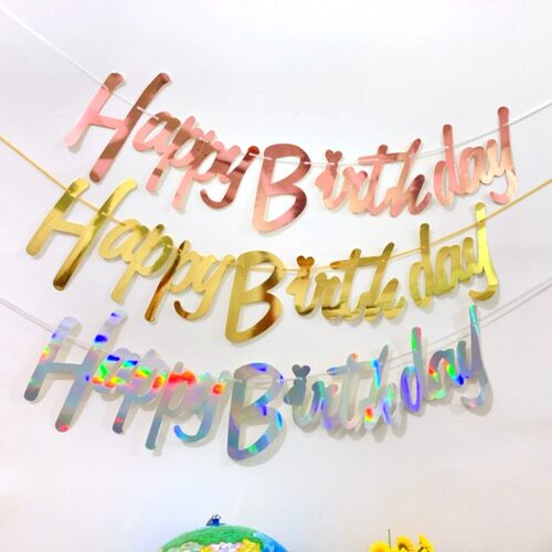 ins 宝宝周岁生日派对装饰拉旗 happy birthday连体字母生日拉花