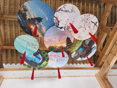 景区吊顶油纸伞灯定制建筑画山水花鸟古典中国风天花板遮丑装饰伞