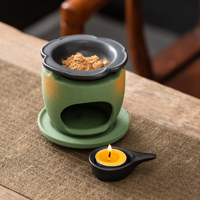 陶瓷隔火熏香蜡烛香粉精油香薰灯唐女香薰绿色香薰炉檀香香粉安神