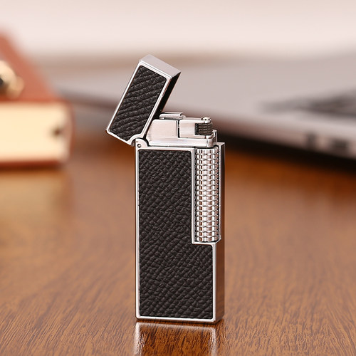 玛杜罗黄铜明后真皮充气打火机