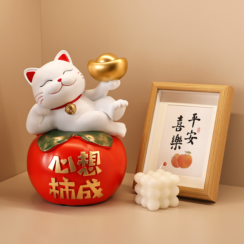 贝汉美心想柿成有钱猫摆件