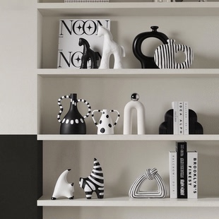 贝汉美现代轻奢客厅酒柜抽象条纹艺术装 小众样板间摆件 饰高档个性