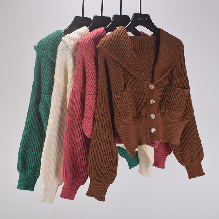 连帽通勤宽松粗毛线短款针织上衣