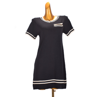 法式撞色短袖针织连衣裙女夏季新款小个子洋气减龄修身显瘦a字裙