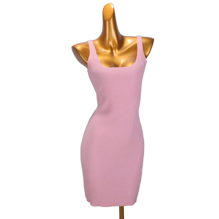 中长款无袖针织连衣裙女装秋冬新款修身百搭纯色露背包臀裙背心裙