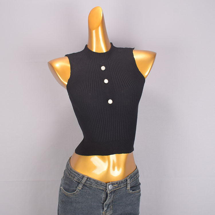 夏季新款半高领针织背心女装设计感修身套头内搭无袖坎肩打底上衣
