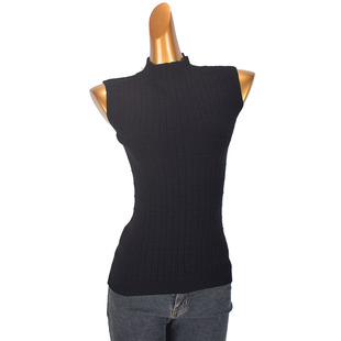 法式半高领黑色针织背心女装春秋新款设计感修身内搭短款无袖上衣