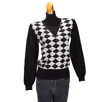秋季高领假两件菱格长袖毛衣女