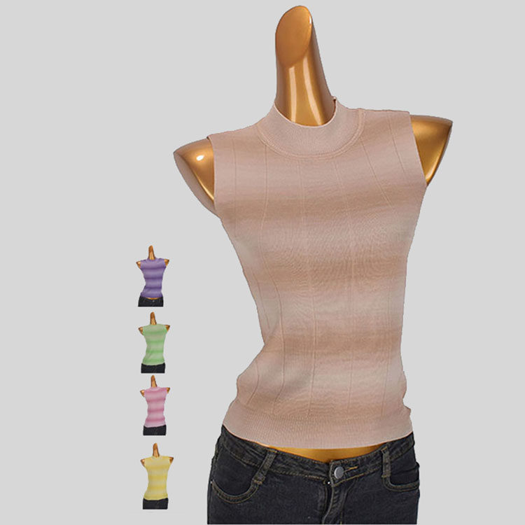 渐变色半高领条纹针织背心女装夏季新款修身弹力内搭无袖坎肩上衣