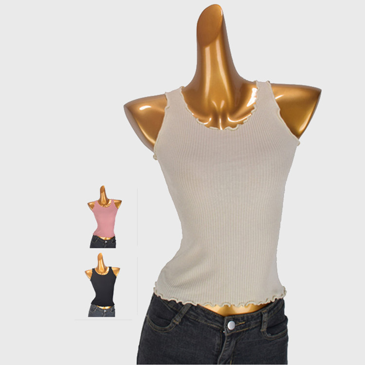 圆领木耳边针织吊带背心女2025夏季新款内搭纯色修身短款无袖上衣