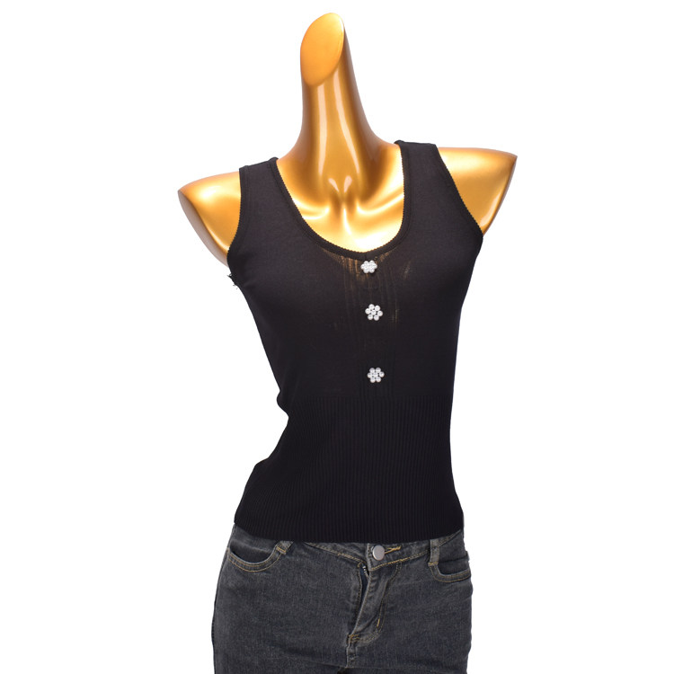 法式短款小背心女夏季新款圆领无袖套头内搭修身显瘦黑色打底上衣