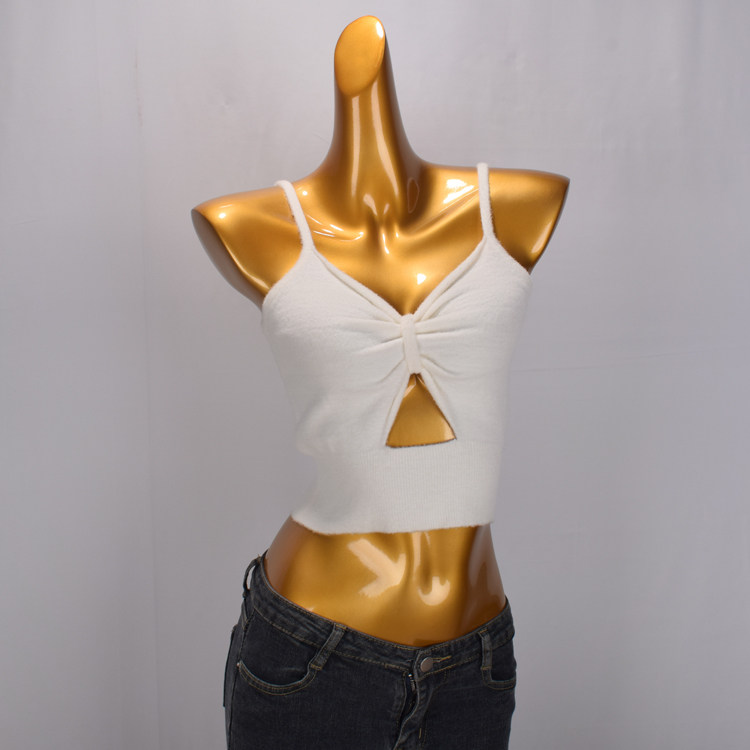 外贸原单仿貂绒吊带背心女秋季新款内搭性感露背超短款镂空上衣潮