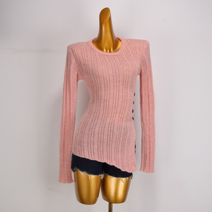 法式不规则马海毛针织衫女秋冬新款气质修身显瘦百搭长袖打底上衣