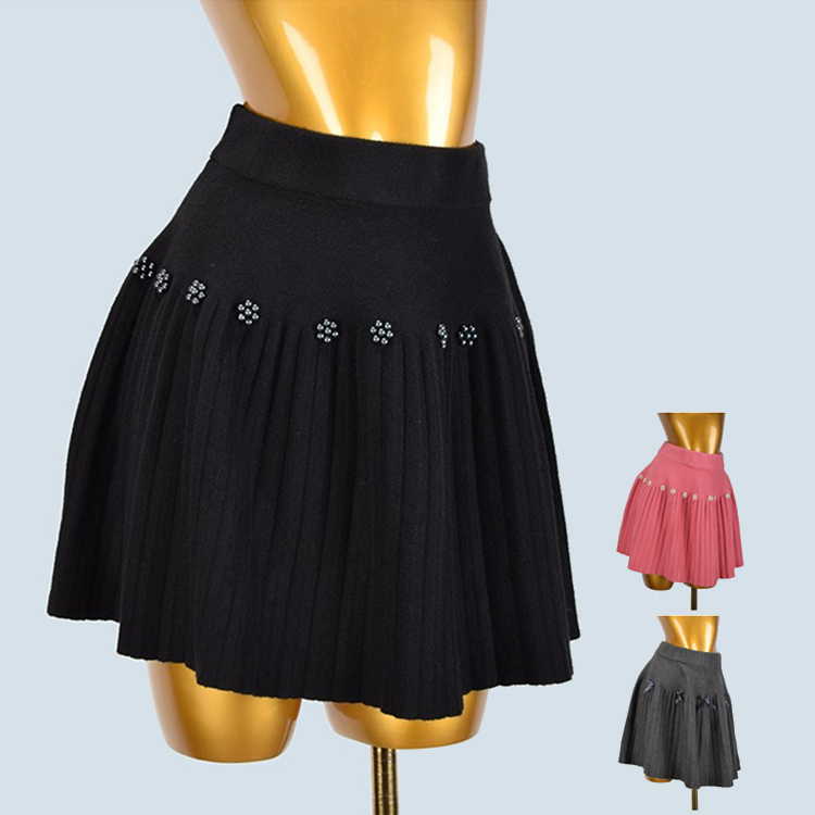 纯欲风松紧腰百褶针织半身裙女春