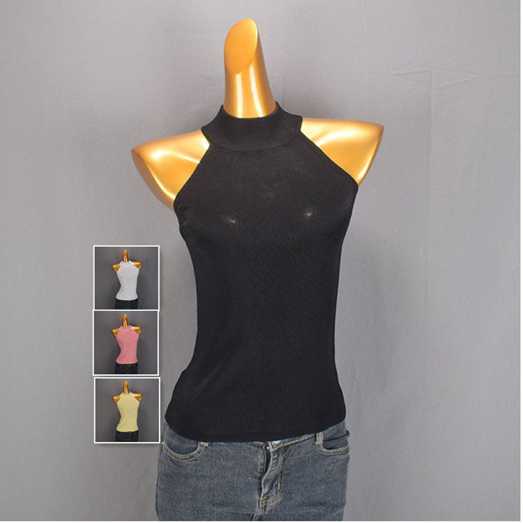 辣妹性感纯色挂脖吊带小背心女夏季新款修身内搭高腰短款针织上衣